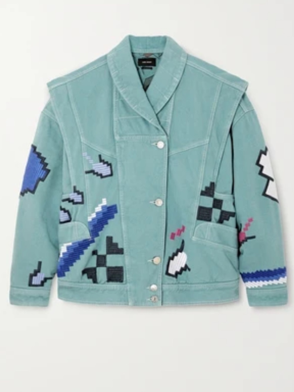 Isabel Marant Sage Green Embroidered Denim Convertible Erial Jacket size 36 S/M - Picture 1 of 16
